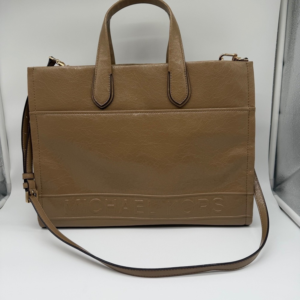 Michael‎ Kors Mirella Large Tote Bag Tan Patent Leather  Handbag